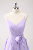 Load image into Gallery viewer, Lilac A-Line Chiffon Ruffled Bridesmaid Dress with Slit