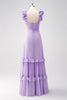 Load image into Gallery viewer, Lilac Chiffon A-Line Ruched Long Bridesmaid Dress with Ruffles