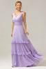 Load image into Gallery viewer, Lilac Chiffon A-Line Ruched Long Bridesmaid Dress with Ruffles