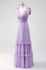 Load image into Gallery viewer, Lilac Chiffon A-Line Ruched Bridesmaid Dress with Ruffles