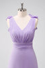 Load image into Gallery viewer, Lilac Chiffon A-Line Ruched Bridesmaid Dress with Ruffles