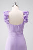 Load image into Gallery viewer, Lilac Chiffon A-Line Ruched Bridesmaid Dress with Ruffles