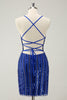 Load image into Gallery viewer, Sparkly Royal Blue Tight Sequined Spaghetti Straps Graduation Dress