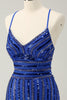 Load image into Gallery viewer, Sparkly Royal Blue Tight Sequined Spaghetti Straps Graduation Dress