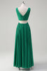 Load image into Gallery viewer, Green A-Line V Neck Pleated Chiffon Tea Length Bridesmaid Dress