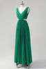 Load image into Gallery viewer, Green A-Line V Neck Pleated Chiffon Tea Length Bridesmaid Dress