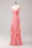 Load image into Gallery viewer, Pink Spaghetti Straps Mermaid Bridesmaid Dress with Ruffles