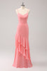 Load image into Gallery viewer, Pink Spaghetti Straps Mermaid Bridesmaid Dress with Ruffles