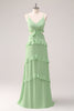 Load image into Gallery viewer, Light Green Spaghetti Straps Hollow Out Long Bridesmaid Dress with Slit