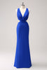 Load image into Gallery viewer, Royal Blue Sheath Cut Out Ruched Long Bridesmaid Dress