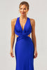 Load image into Gallery viewer, Royal Blue Mermaid V Neck Cut Out Ruched Long Bridesmaid Dress