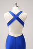 Load image into Gallery viewer, Royal Blue Sheath Cut Out Ruched Long Bridesmaid Dress