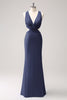 Load image into Gallery viewer, Royal Blue Sheath Cut Out Ruched Long Bridesmaid Dress