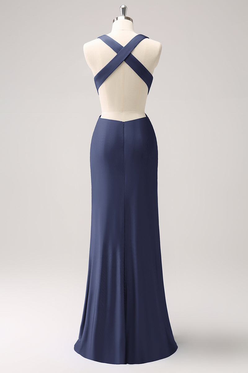 Load image into Gallery viewer, Royal Blue Sheath Cut Out Ruched Long Bridesmaid Dress