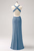 Load image into Gallery viewer, Royal Blue Sheath Cut Out Ruched Long Bridesmaid Dress