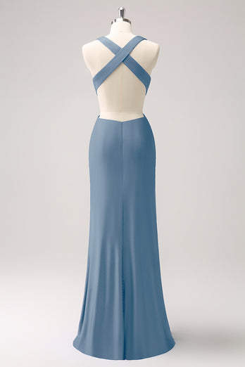 Royal Blue Sheath Cut Out Ruched Long Bridesmaid Dress