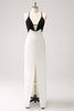 Load image into Gallery viewer, Black White Sheath Spaghetti Straps Long Prom Dress With Front Split