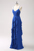 Load image into Gallery viewer, Dark Blue Spaghetti Straps Bridesmaid Dress with Ruffles