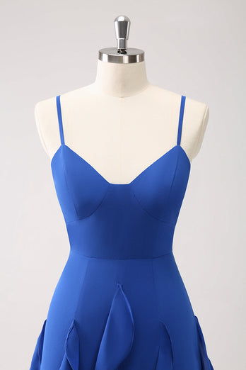 Dark Blue Spaghetti Straps Bridesmaid Dress with Ruffles