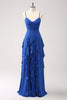 Load image into Gallery viewer, Dark Blue Spaghetti Straps Bridesmaid Dress with Ruffles