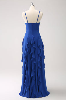 Dark Blue Spaghetti Straps Bridesmaid Dress with Ruffles