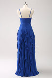 Dark Blue Spaghetti Straps Bridesmaid Dress with Ruffles