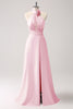 Load image into Gallery viewer, Pink Keyhole A-Line Satin Bridesmaid Dress with Slit