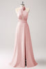 Load image into Gallery viewer, Pink Keyhole A-Line Satin Bridesmaid Dress with Slit