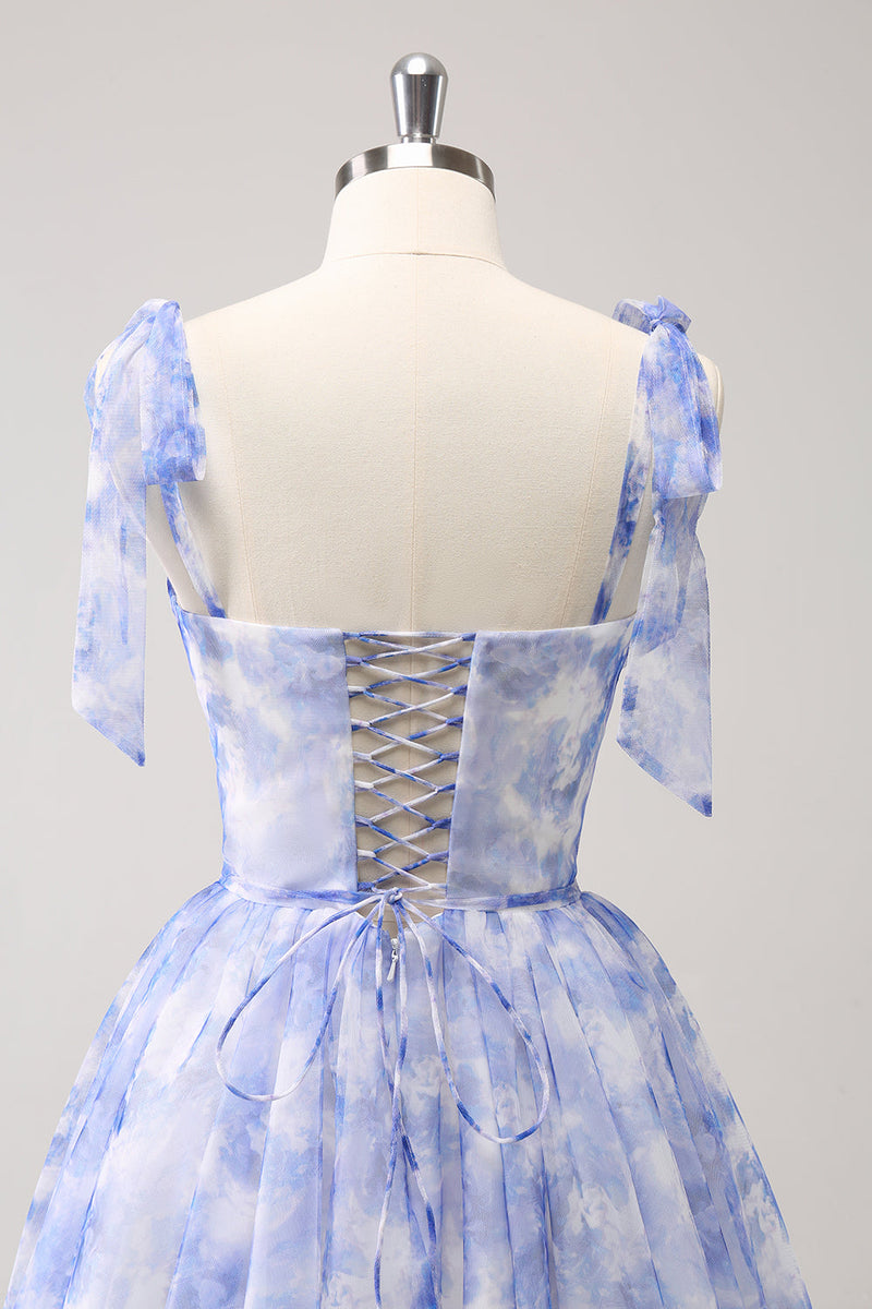 Load image into Gallery viewer, Blue Corset A-Line Short Floral Graduation Dress