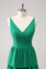 Load image into Gallery viewer, Green A-Line V-Neck Tiered Long Bridesmaid Dress