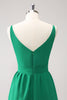 Load image into Gallery viewer, Green A-Line V-Neck Tiered Long Bridesmaid Dress