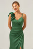 Load image into Gallery viewer, Olive Green Sheath Pleated Satin Long Bridesmaid Dress with Slit