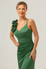 Load image into Gallery viewer, Olive Green Sheath Pleated Satin Long Bridesmaid Dress with Slit