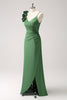 Load image into Gallery viewer, Olive Green Pleated Satin Bridesmaid Dress with Slit