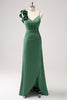 Load image into Gallery viewer, Olive Green Pleated Satin Bridesmaid Dress with Slit