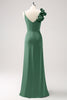 Load image into Gallery viewer, Olive Green Pleated Satin Bridesmaid Dress with Slit