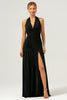 Load image into Gallery viewer, Glitter Black Halter Sheath Pleated Backless Bridesmaid Dress