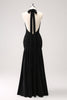 Load image into Gallery viewer, Black Halter Ruched Backless Long Bridesmaid Dress with Slit