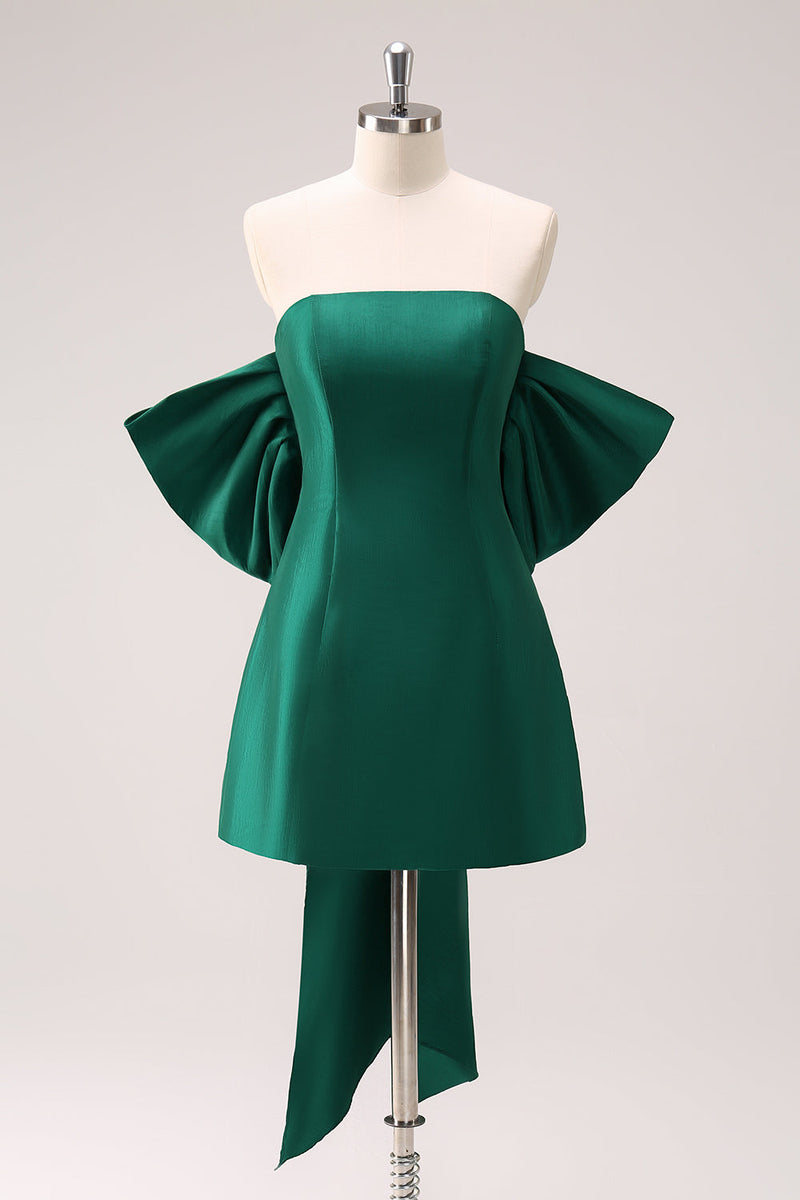 Load image into Gallery viewer, Dark Green Strapless A Line Short Graduation Dress with Bow