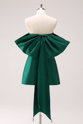 Dark Green Strapless A Line Short Graduation Dress with Bow