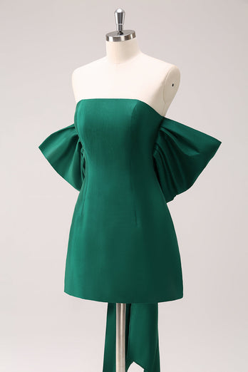 Dark Green Strapless A Line Short Graduation Dress with Bow