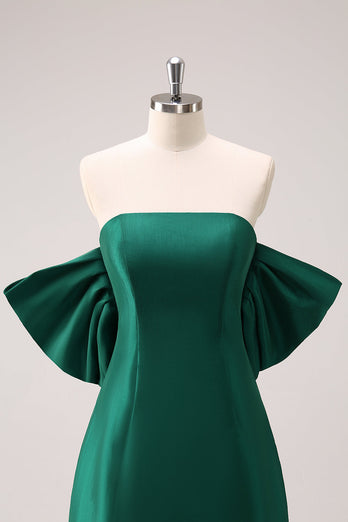 Dark Green Strapless A Line Short Graduation Dress with Bow