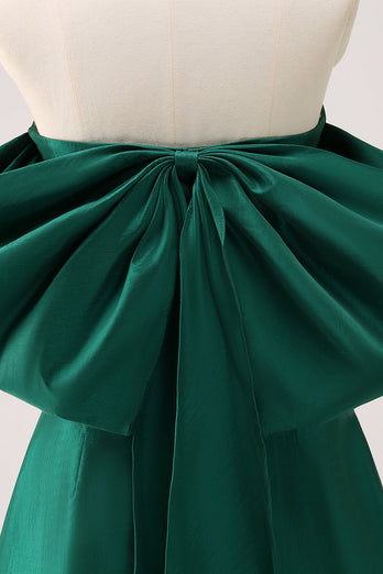 Dark Green Strapless A Line Short Graduation Dress with Bow