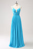 Load image into Gallery viewer, Peacock Blue A Line Pleated Spaghetti Straps Bridesmaid Dress