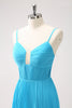 Load image into Gallery viewer, Peacock Blue A Line Pleated Spaghetti Straps Bridesmaid Dress