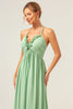 Load image into Gallery viewer, Light Green A Line Halter Backless Long Bridesmaid Dress with Lace Up Back