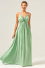 Load image into Gallery viewer, Light Green A Line Halter Backless Lace Up Long Bridesmaid Dress