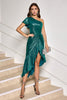 Load image into Gallery viewer, Dark Green One Shoulder Bodycon Metallic Cocktail Dress with Ruffles