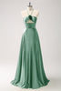 Load image into Gallery viewer, Light Green A Line Halter Hollow Out Satin Bridesmaid Dress with Flower