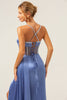 Load image into Gallery viewer, Sparkly Blue Mermaid Spaghetti Straps Corset Prom Dress with Lace-Up Back